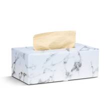 Caja de pañuelos faciales Rectangular de cuero PU, cubierta de mármol, soporte para servilletas, dispensador de toallas de papel, contenedor para decoración de coche y oficina en casa 2024 - compra barato