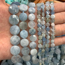 Бусины женские голубые Аквамариновый камень, 6-14 мм, 15 дюймов, граненая монета 2024 - купить недорого