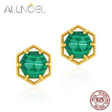 Allnoel sólido 925 sterling sliver brincos para mulheres malaquita estrela hexagonal brincos real banhado a ouro 2020 natal novo presente 2024 - compre barato