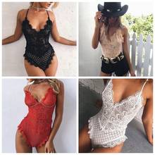 Women's Sexy Deep V Neck Eyelash Lace Bodysuit Lingerie 2024 - buy cheap