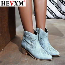 Bota de cowboy ocidental de bico fino, calçado feminino de cano curto 35-43 2024 - compre barato