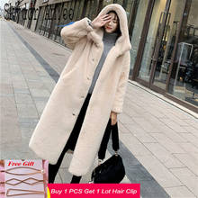 Зимнее женское пальто из искусственного кроличьего меха с капюшоном, роскошное длинное меховое пальто, толстая теплая пушистая куртка размера плюс, женское плюшевое пальто, плюшевое пальто 2024 - купить недорого