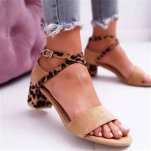 2020 Summer Women Sandals Peep-toe Buckle Strap Sandals Party Leopard Print Yellow Square High Heels 5CM Sandals 2024 - buy cheap