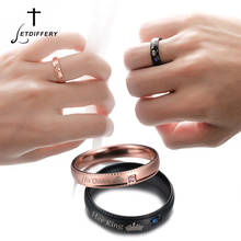 Letdiffery-anillos de pareja de corona de su rey, de acero inoxidable, cristal de 4mm, joyería de boda, regalos de compromiso 2024 - compra barato