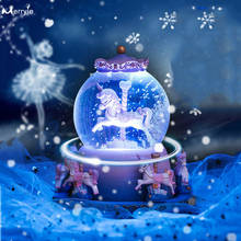 Carrossel de luz noturna com bola de cristal, colorida, para bebês, crianças, presente de aniversário, decoração de mesa, caixas de música, rotação automática, lâmpada de noite 2024 - compre barato
