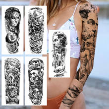 Manga de tatuajes temporales Sexy para hombres y mujeres, Gángster realista, Calavera rosa, tatuaje falso, largo 3D, pegatina de tatuaje de brazo completo 2024 - compra barato