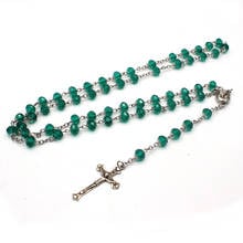 6*8mm Fashion  Green crystal rosary cross necklace Gifts for Christian Catholic saints Christian jewelry accessories gift 2024 - buy cheap