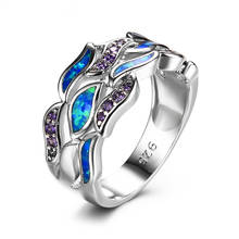 Cute Female Angel Wing Wave Ring Boho Silver Color Blue White Fire Opal Ring Promise Love Engagement Rings For Women 2024 - buy cheap