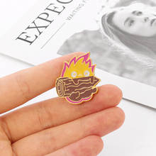 Broche de calcifer esmalte pino dos desenhos animados chama elf japão jogo série lapela pinos broches emblemas 2024 - compre barato