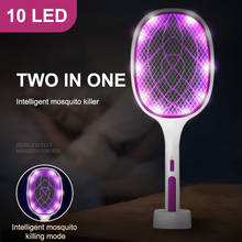 Two-in-One 10 LED UV Trap Mosquito Killer Racket 3000V Electric Bug Zapper USB Charging Summer Fly Swatter Trap Flies Insect