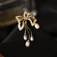 Elegant Freshwater Pearls Cubic Zirconia Gold Silver Color Bowknot Women Brooches Pins for Coat Suit Sweater Pin Wedding Jewelry 2024 - buy cheap