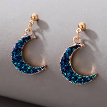 Tocona-pendientes colgantes clásicos con forma de luna para mujer, joyería de aleación de Metal, Color dorado y azul brillante con diamantes de imitación, regalo para fiesta, 16637 2024 - compra barato