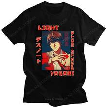 Camiseta masculina estilosa light yagami death note, camiseta de algodão com manga curta, camiseta gráfica mangá, anime, roupa merch 2024 - compre barato