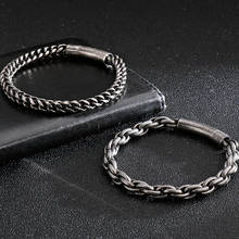 Pulseira de prata para homens, bracelete vintage de aço inoxidável com corrente de metal para homens 2024 - compre barato