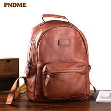 PNDME high quality genuine leather men's backpack simple vintage natural cowhide women's travel bagpack student laptop bookbag 2024 - buy cheap