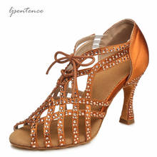 Zapatos de baile latino con diamantes de imitación de colores, botas de baile de Tango, sandalias de Salsa para mujeres y niñas, tacones altos, novedad 2024 - compra barato