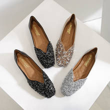 Sapatos baixos com lantejoulas para mulheres, mocassins femininos de dedo quadrado, baixos, sapatos de glitter prata e dourado com lantejoulas, tamanhos grandes 2024 - compre barato