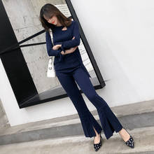 New arrival women two-piece set simple hollow slim t-shirt comfortable long pant fashion wild autumn work style trend women set 2024 - buy cheap