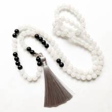 Onyx Stone Bead 108 Prayer Mala Beads Necklace 8mm White Black Fengshui Stone Knot Beaded Necklace Bracelet Gray Tassel Handmade 2024 - buy cheap