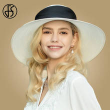 FS 2021 NEW White Black Large Bowknot Wide Brim Hat For Women Straw Hat With Ribbon Sun Hats Beach Gilrs Derby Church Cap 2024 - buy cheap