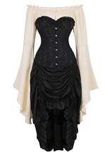 Espartilho com saia pirata e blusa, corselet bordado medieval boned, plus 3 peças, carnaval, festa, fantasia de boi, steampunk 2024 - compre barato