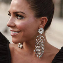 New Fashion Shiny Rhinestone Tassel Dangle Earrings Jewelry For Women Maxi Party Dress Statement Earrings Accessories Hot Sale 2022 - buy cheap