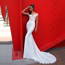 UZN Gorgeous Mermaid Wedding Dress Scoop Neckline Beading Lace Appliques Satin Bridal Gown Short Cap Sleeves Brides Dress 2024 - buy cheap