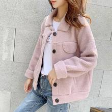 Lamb Fur Coat Women Short Fashion Jacket  2021 Autumn Winter New Faux Fur Coats Female  Pink Casual Warm Ladies Outwear 2024 - buy cheap