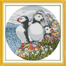 Kits de punto de cruz chino de tres pingüinos de amor eterno, algodón ecológico 11CT estampado, regalo DIY, decoraciones de año nuevo para el hogar 2024 - compra barato