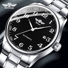 Relógio winner fashion preto, relógio com visor de data, aço inoxidável automático, para homens de negócios, relógios de pulso mecânicos masculinos 2024 - compre barato