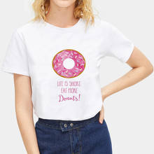 Camiseta feminina de manga curta focal20, estampa de rosquinha com letras, gola careca, casual, verão 2024 - compre barato