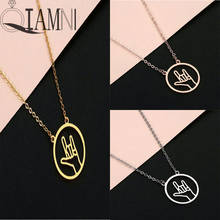 QIAMNI Rock Roll Finger Hand Gestures Pendant Necklace Hiphop I Love You Palm Sign Language Round Necklace Choker Gift Jewelry 2024 - buy cheap