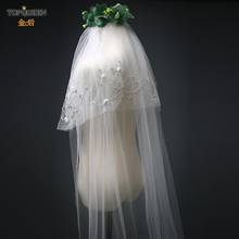 Topqueen v37 véu de casamento com dupla camada, blusher, branco, marfim, flores, cordão, tulle com pente para casamento 2024 - compre barato