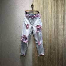 Calça jeans feminina, nova cor, rasgada, fina, casual, com tornozelo, estilo europeu 2024 - compre barato