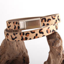 Модный женский браслет RH с магнитной застежкой, двухрядные браслеты с натуральным леопардовым хвостом и кожаной окантовкой 2024 - купить недорого