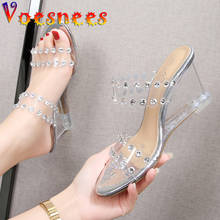 Women Shoes Slides Summer Diamond Wedges Sandals Women Sexy Crystal Transparent High Heels PVC Slippers String Bead Slippers 2024 - buy cheap