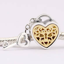 Original Openwork Gold Color Padlock Heart And Key Pendant Beads Fit 925 Sterling Silver Charm Pandora Bracelet DIY Jewelry 2024 - buy cheap