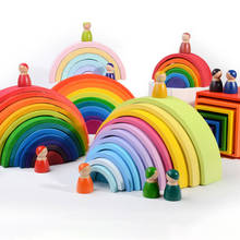Crianças brinquedos do bebê grande tamanho arco-íris empilhador brinquedos de madeira montessori brinquedo educativo para crianças criativo arco-íris blocos de construção 2024 - compre barato