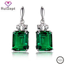 HuiSept Trendy Women Earrings 925 Silver Jewelry Rectangle Emerald Zircon Gemstone Drop Earrings Ornaments for Wedding Wholesale 2024 - buy cheap