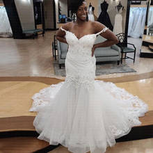 Vestido de novia de sirena africana con hombros descubiertos, novedad de 2021, apliques de tren de barrido, vestidos de novia árabes para jardín 2024 - compra barato
