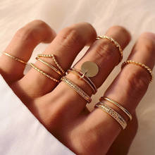 Boêmio anel de borboleta geométrico triangular, conjunto de anéis dourados transparentes com pingentes redondos para abertura de anéis de joias femininas, acessórios 2024 - compre barato
