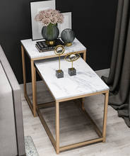 Iron sofa side table coffee table square marble table top black golden iron frame two table set 2024 - buy cheap