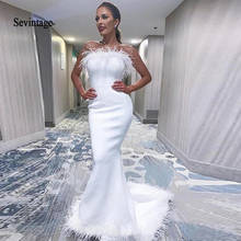 Sevintage Simple White Mermaid Feather Women Evening Dresses Strapless Satin Long Formal Party Gown Prom Dress Robe De Soiree 2024 - buy cheap