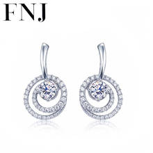FNJ-pendientes redondos en espiral para mujer, joyería de plata 925, joyería Original de plata de ley S925 pura, pendiente de tuerca para mujer, circonita blanca 2024 - compra barato