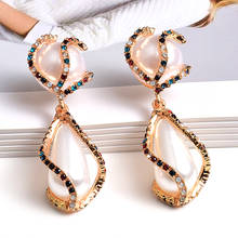 Wholesale New Colorful Rhinestone Big Pearl Drop Earrings Fine Jewelry Accessories For Women Fashion Trend Pendientes Bijoux 2024 - buy cheap