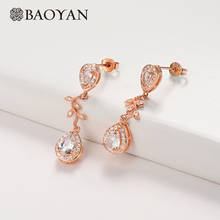 BAOYAN Fashion Sweet Clear CZ Crystal Tear Drop Leaf Stud Earrings Rose Gold Copper Wedding Bridal Jewelry Earrings For Women 2024 - buy cheap
