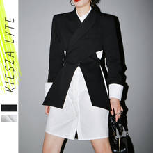 Женский черный блейзер с поперечным разрезом, новая свободная куртка с длинным рукавом и лацканами, модная весенне-осенняя 2021 2024 - купить недорого