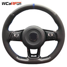Черный замшевый Синий Маркер из углеродного волокна, чехол рулевого колеса автомобиля для Volkswagen Golf 7 GTI Golf R MK7 VW Polo GTI Scirocco 2024 - купить недорого