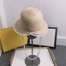 2021 New Women Natural Raffia Straw Sun Hat Sweet Lace Edge Brim Beach Summer Hat Chain Decorated Sunshade Bonnet Enfant Chapeau 2024 - buy cheap