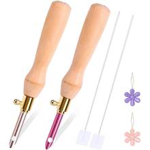 Wooden Handle Embroidery Pens and Threader,Sewing Punch Needle Set Embroidery Punch Needle Weaving Tools for DIY Craft 2024 - buy cheap
